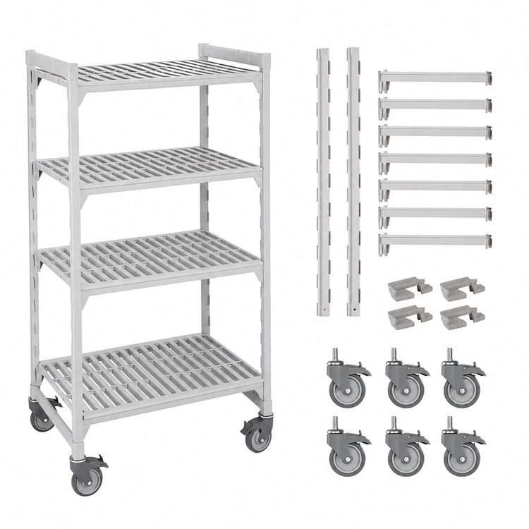 Product image #4 for Cambro Camshelving Premium 4-Shelf Vented Mobile Starter Unit, 21" x 48" x 75-1/4", Speckled Gray