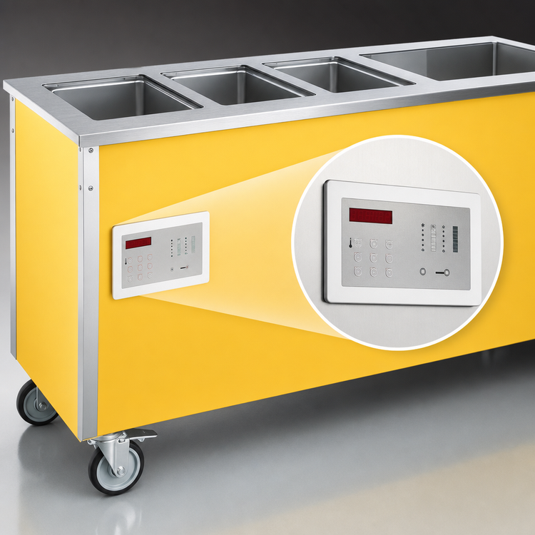 Product image #3 for 4-Series Signature Server Stainless Steel Countertop Modular Hot/Cold Food Station with 3 Hot Wells and Ice-Cooled Cold Pan, 74W x 28D x 30H