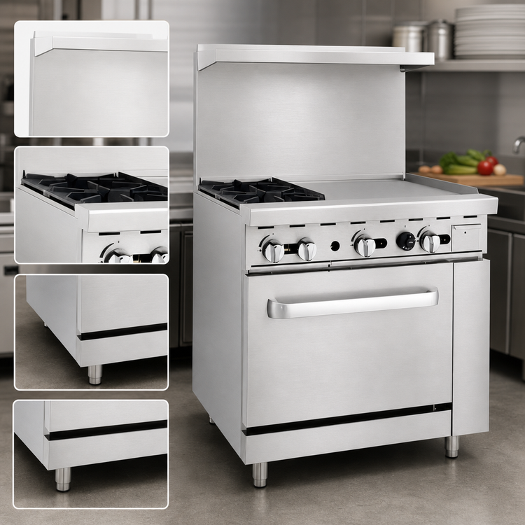 Product image #3 for CookRite 36-Inch Propane Combination Gas Range with 2 Open Burners, Right-Side 24-Inch Griddle, and Standard Oven