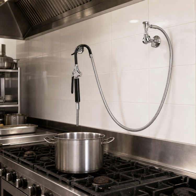 Product image #3 for Fisher Wall-Mount Pot Filler Faucet with Single Control Valve, 60-Inch Hose, and Vacuum Breaker