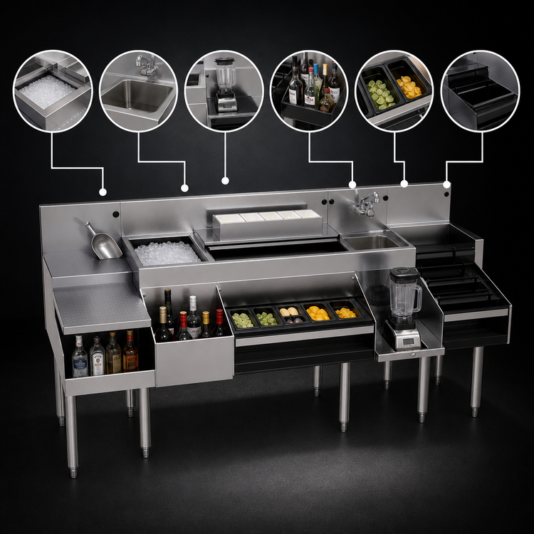 Product image #3 for Glastender 72-Inch All-In-One Underbar Ice Bin and Cocktail Station with Blender Shelf and Sink