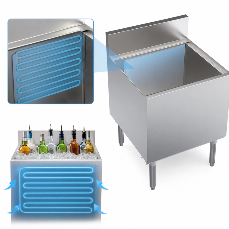 Product image #3 for Krowne Royal Series 24 x 24-Inch Underbar Ice Bin/Cocktail Unit with 10-Circuit Cold Plate, 121-Lb Capacity