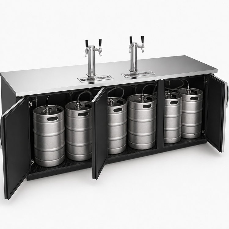 Product image #3 for Beverage-Air 94-Inch Direct Draw Beer Dispenser with 3 Solid Doors, 5-Keg Capacity, and Dual Faucet Towers