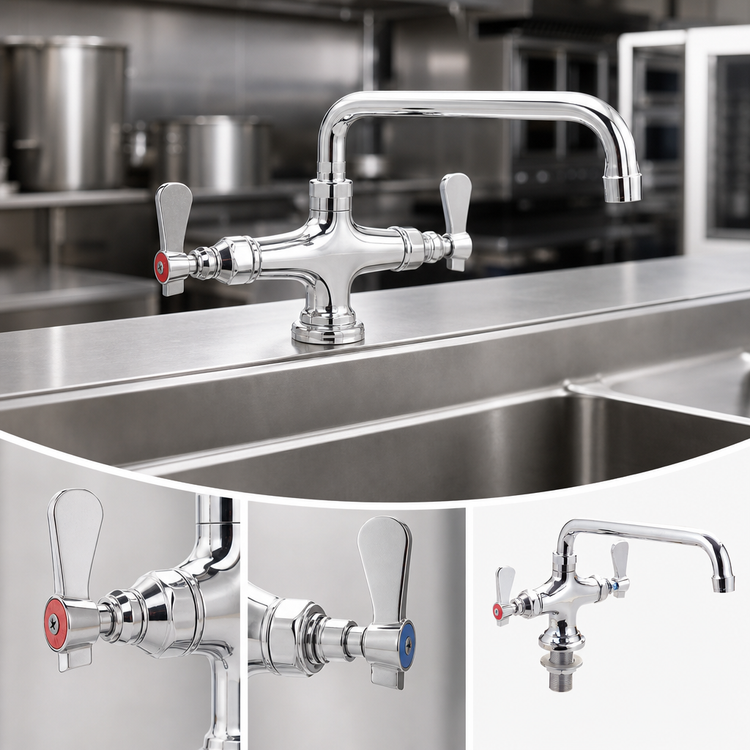 Product image #3 for BK Resources OptiFlow Heavy Duty Deck Mount Dual Valve Pantry Faucet with 10-Inch Swing Spout