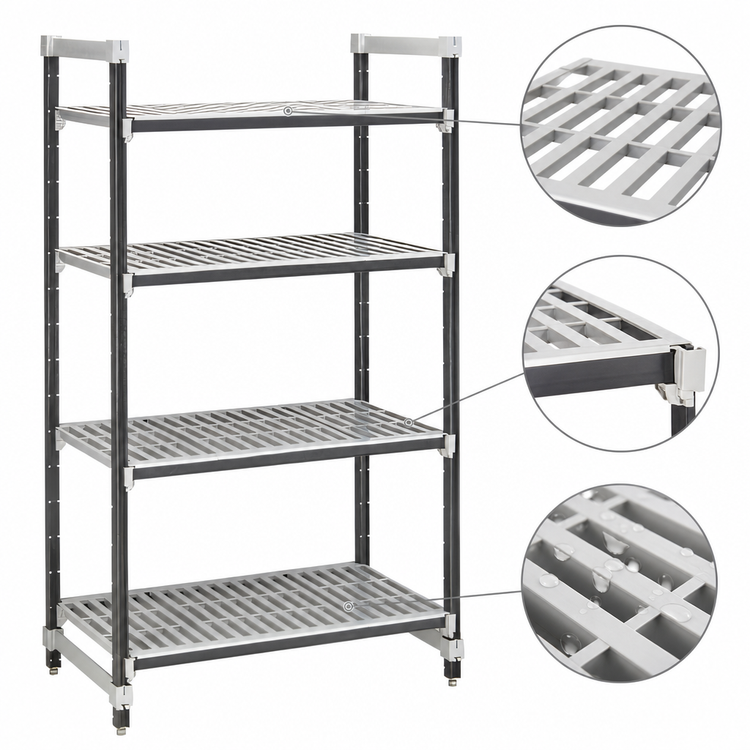 Product image #3 for Cambro Camshelving Elements XTRA 24" x 54" x 72" 4-Tier Vented Stationary Polymer Shelving Starter Unit