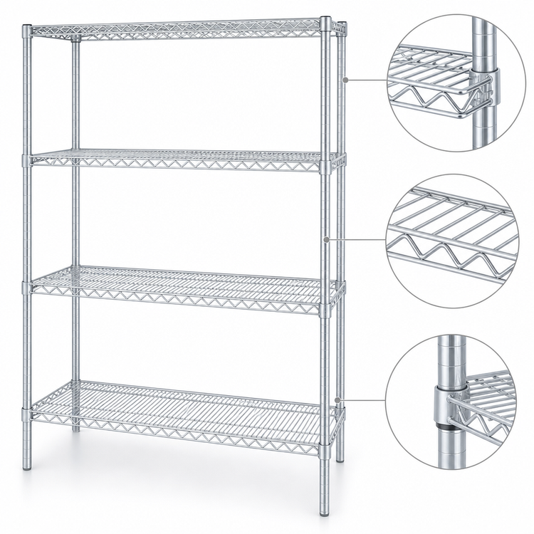 Product image #3 for EAGLEbrite 4-Tier Wire Shelving Starter Unit with QuadTruss Shelves, 60"W x 21"D x 63"H, Zinc Finish