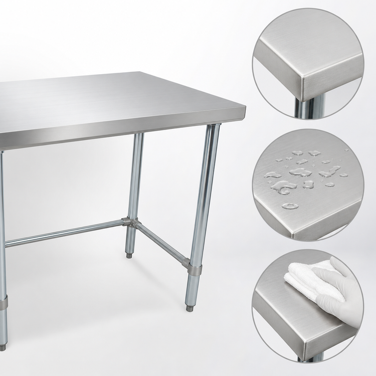 Product image #3 for BK Resources Stainless Steel Work Table, 30 x 24 Inches, Flat Top, Open Base