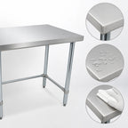 Thumbnail image #3 for BK Resources CVTOB-3024 Stainless Steel Work Table, 30 x 24 Inches, 16-Gauge 304 Stainless Flat Top, Open Braced Base