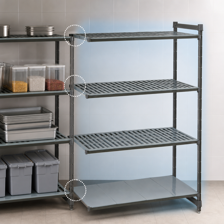 Product image #3 for Cambro Camshelving Basics Plus 4-Tier Add-On Polymer Shelving Unit, 21 x 48 x 64 Inches, Vented/Solid, Brushed Graphite