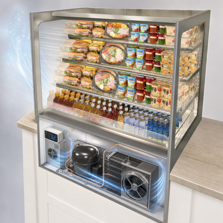 Product image #3 for Federal Industries Italian Glass Series 60-Inch Self-Serve Drop-In Countertop Refrigerated Display Case, 2-Tier, Self-Contained, 230V