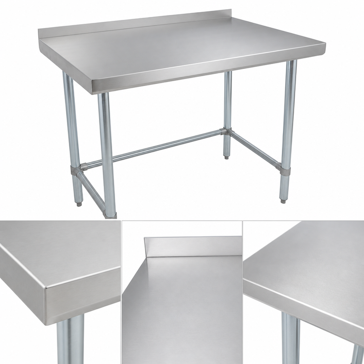 Product image #3 for BK Resources Open Base Riser Top Stainless Steel Work Table, 48 x 24 Inches, Galvanized Legs