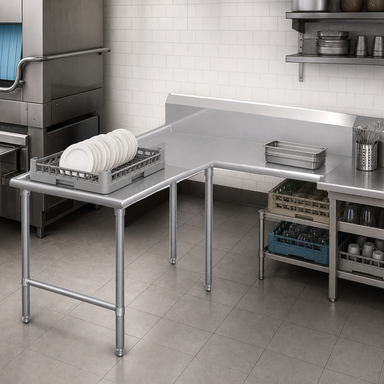 Product image #3 for John Boos Pro-Bowl L-Shaped Island Clean Dishtable, 60" Machine-to-Corner x 72" Corner-to-End, Right-to-Left Operation