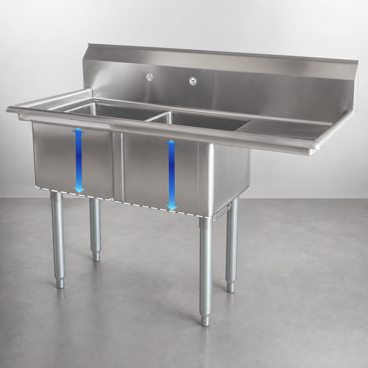 Product image #3 for Omcan 25251 2-Compartment Pot Sink with Right-Hand Drainboard, 304 Stainless Steel