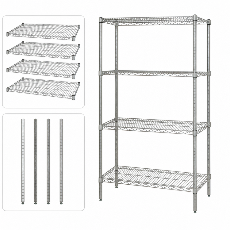 Product image #3 for Quantum 24"W x 24"D x 63"H Chrome Plated Wire Shelving Starter Kit with 4 Shelves