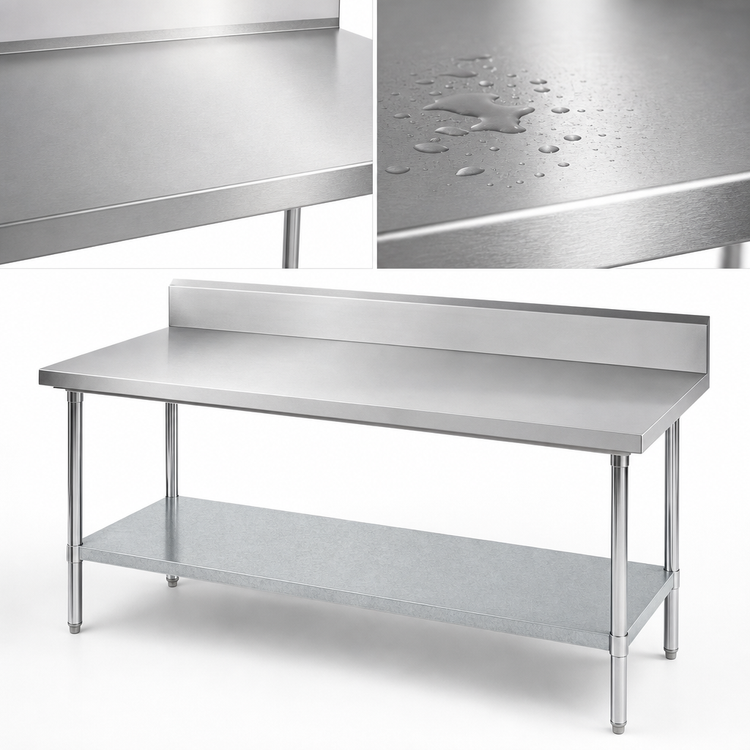 Product image #3 for Advance Tabco 72" W x 36" D 14-Gauge 304 Stainless Steel Work Table with 10" Backsplash and Galvanized Undershelf