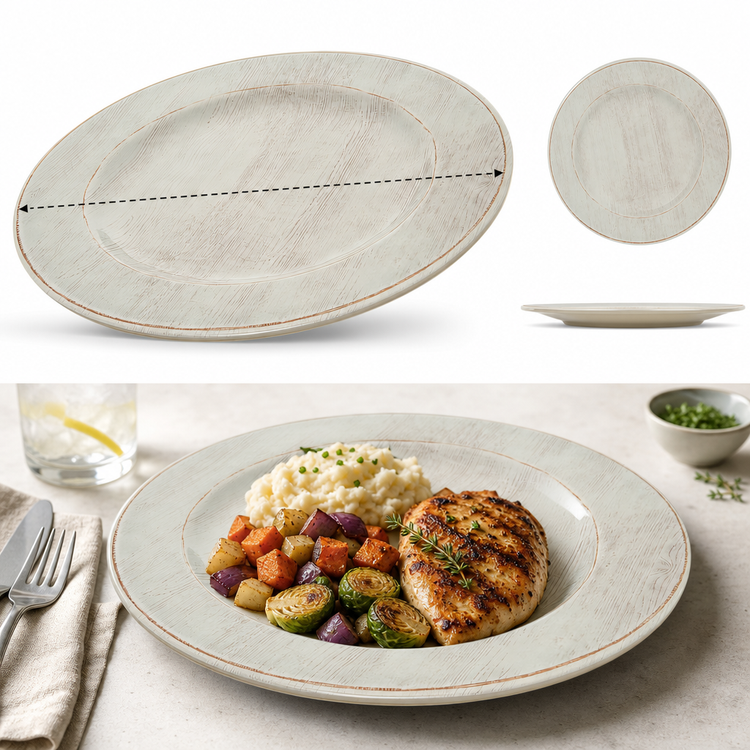Product image #4 for Grove 11-Inch Round Wide Rim Melamine Dinner Plate, Buff