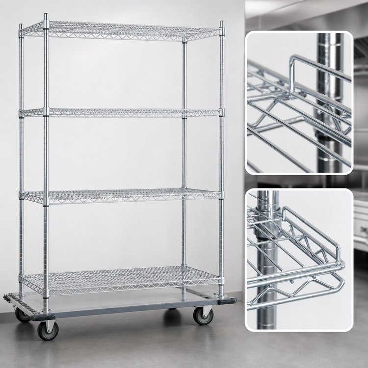 Product image #3 for EAGLEbrite 4-Tier Wire Shelving Dolly Truck, 60" W x 18" D, Zinc Finish, Poly Casters