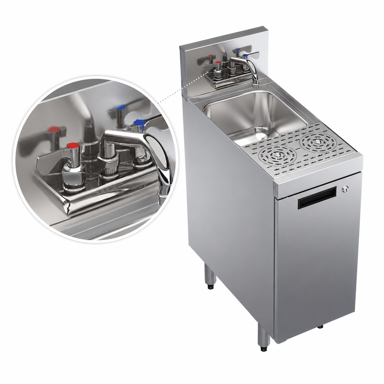 Product image #3 for Krowne Royal Series 12-Inch Underbar Speed Station with Cabinet Base, Dual Speed Rinsers and Dump Sink