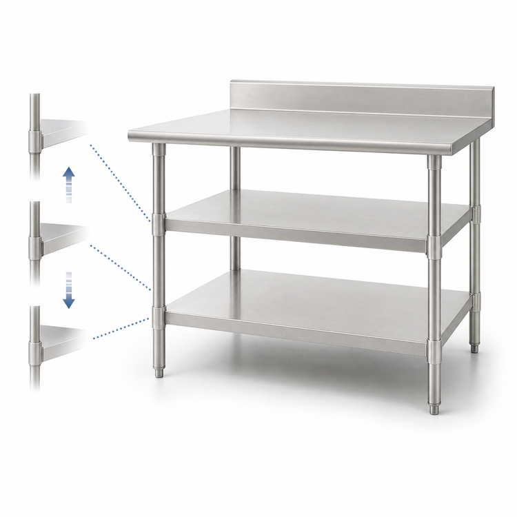 Product image #3 for Eagle Group 48 x 24 Inch Adjustable Stainless Steel Work Table Undershelf for Uni-Lok Hat Channel Frames