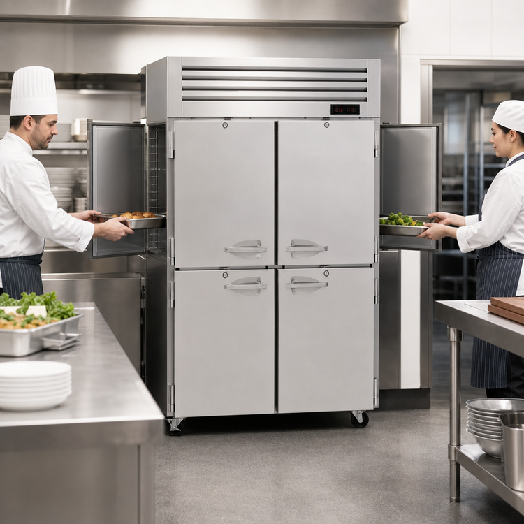 Product image #3 for Turbo Air PRO Series Pass-Thru Two-Section Heated Holding Cabinet with 8 Half Solid Doors, 48.7 Cu. Ft.