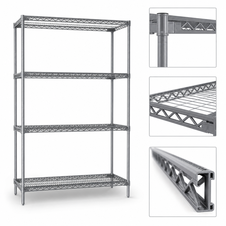 Product image #3 for Eagle Group Valu-Master 4-Tier Stationary Wire Shelving Starter Unit, 48W x 18D x 74H, Pewter Gray Epoxy Finish