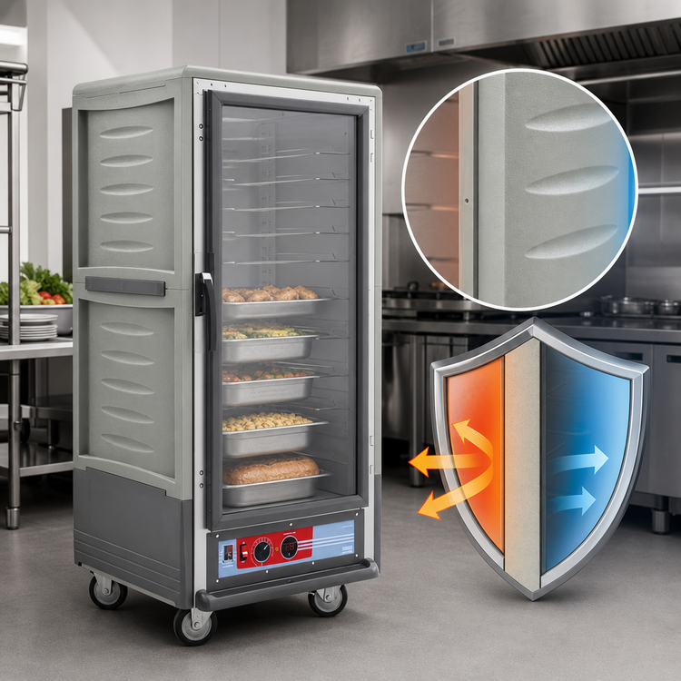 Product image #3 for Metro C5 Insulation Armour 3/4 Height Mobile Heated Holding Cabinet with Clear Polycarbonate Door, Gray