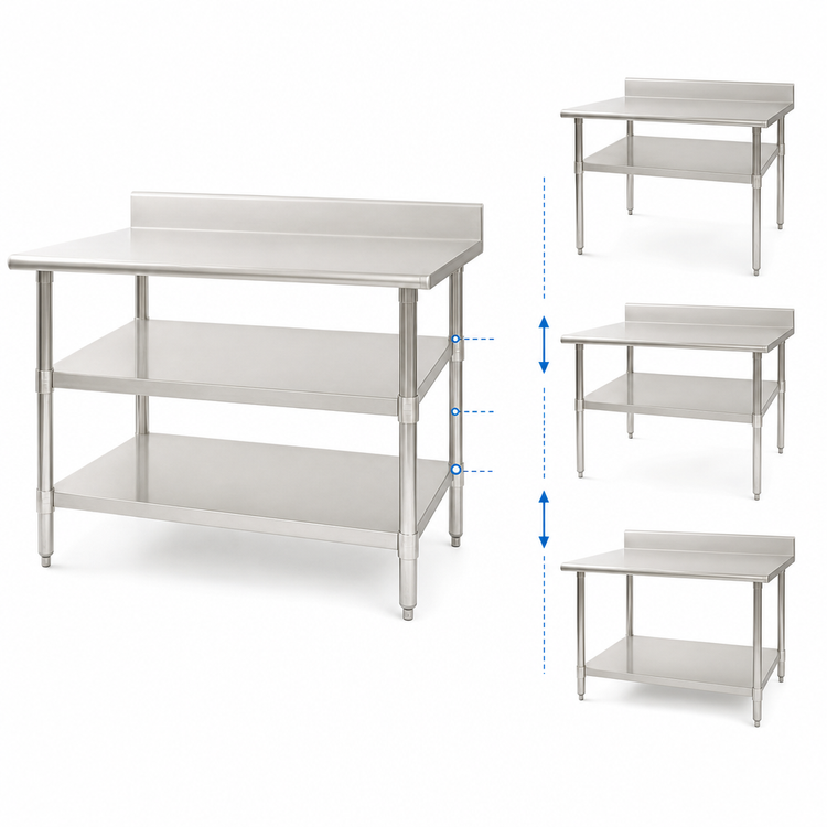 Product image #3 for Adjustable Galvanized Work Table Undershelf, 120 in. x 24 in., for Uni-Lok Hat Channel Frame Tables