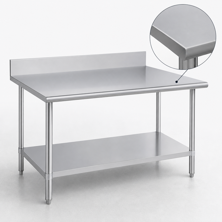 Product image #3 for Duke 30 x 30 Inch 16-Gauge 400 Series Stainless Steel Work Table with 5-Inch Riser and Undershelf