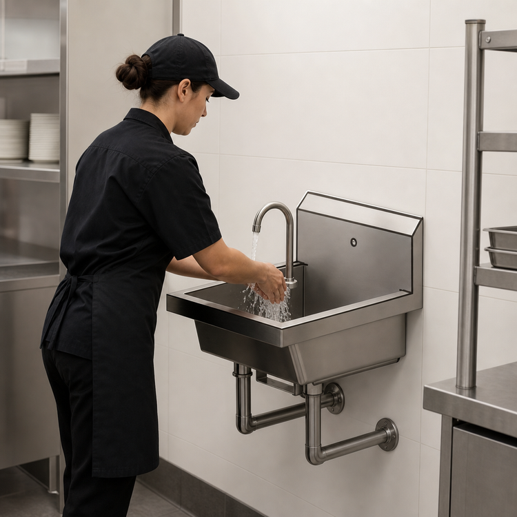 Product image #3 for BK Resources Single Station Wall Mounted Hand Wash Sink, 24 Inch Wide, 304 Stainless Steel