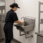 Thumbnail image #3 for BK Resources MSHS-24W1B Single-Station Wall-Mounted Hand Wash Sink, 24-Inch Wide, 304 Stainless Steel, Knee Valve Bracket, Faucet Not Included