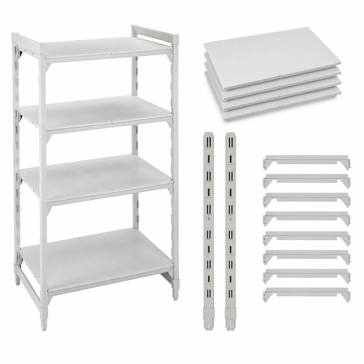 Product image #4 for Cambro Camshelving Premium 4-Shelf Solid Stationary Starter Unit, 24" Deep x 48" Wide x 84" High, Speckled Gray