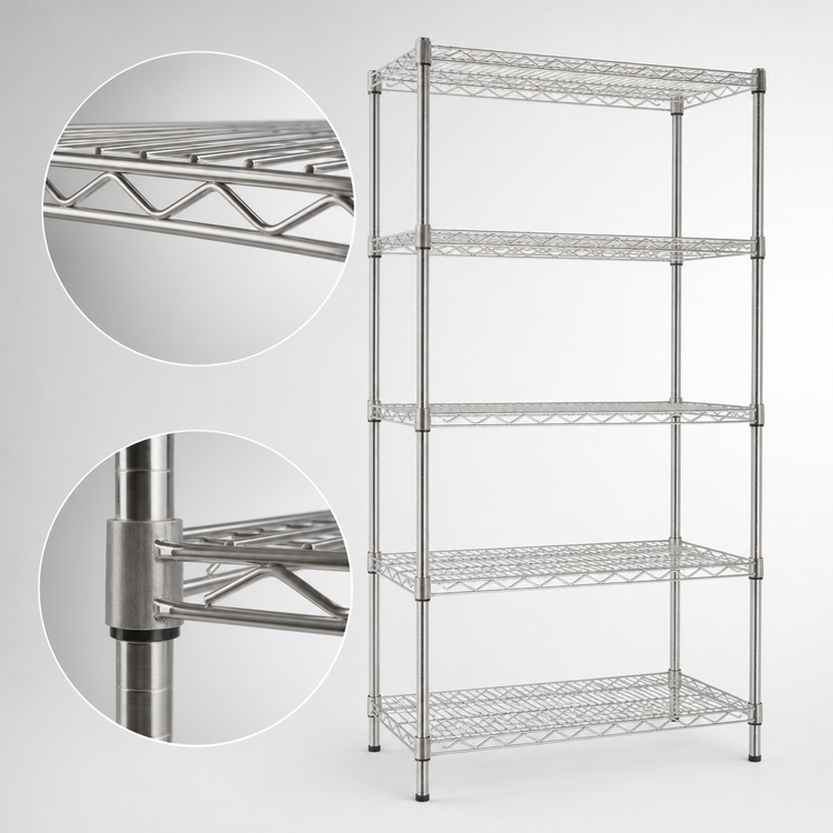 Product image #3 for Eagle Group 5-Tier Stationary Starter Wire Shelving Unit, 48W x 21D x 74H, Stainless Steel Finish