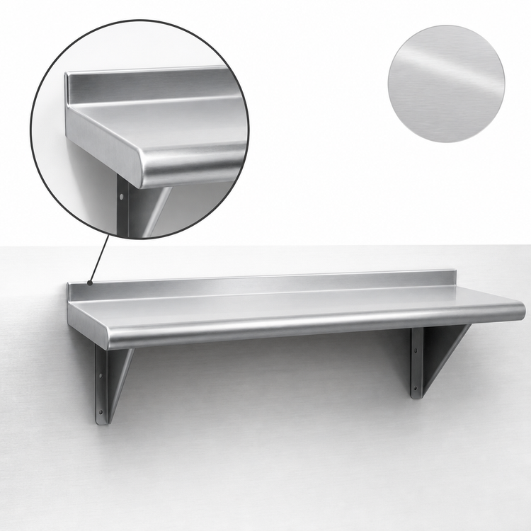 Product image #3 for Advance Tabco Wall-Mounted Stainless Steel Shelf, 24 x 10 Inches, 16 Gauge, Satin Finish