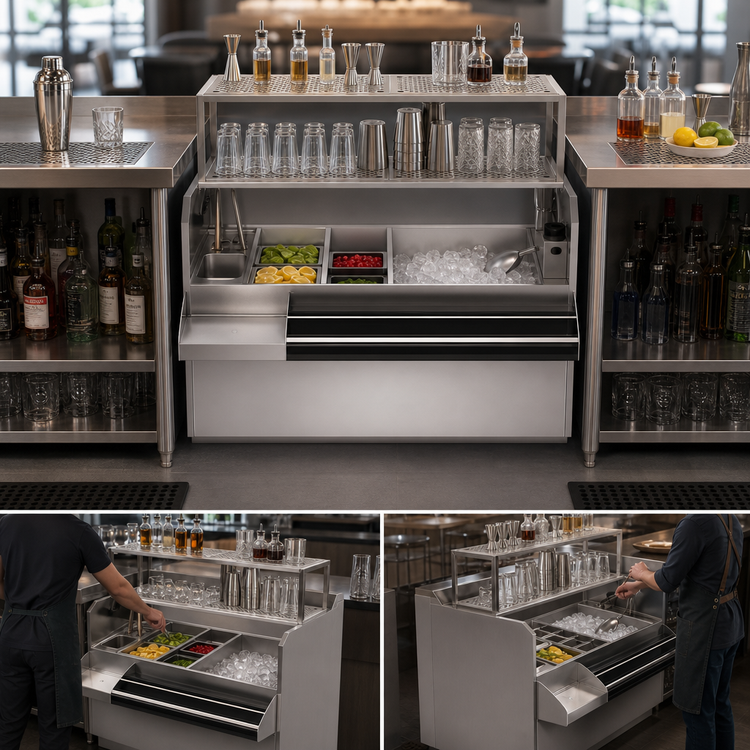 Product image #4 for Krowne Royal Series 60-Inch Pass-Thru Underbar Ice Bin/Cocktail Station with Right-Side Ice Bin and 10-Circuit Cold Plate