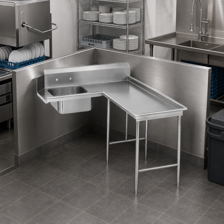 Product image #3 for Corner Island Soiled Dishtable with 20" x 20" x 5" Pre-Rinse Sink, Right-to-Left