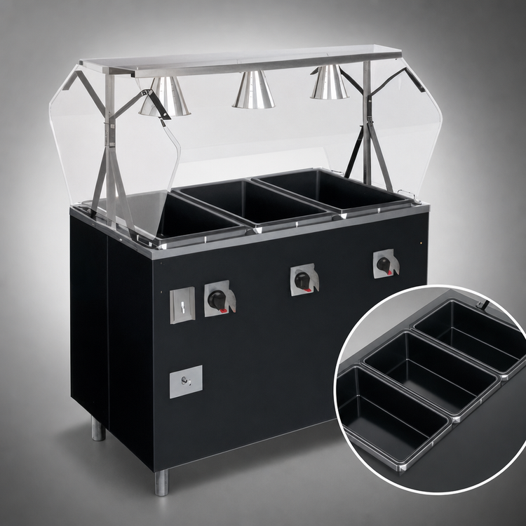 Product image #3 for Vollrath 2-Series Affordable Portable Deluxe 4-Well Mobile Hot Food Station with Buffet-Style Breath Guard