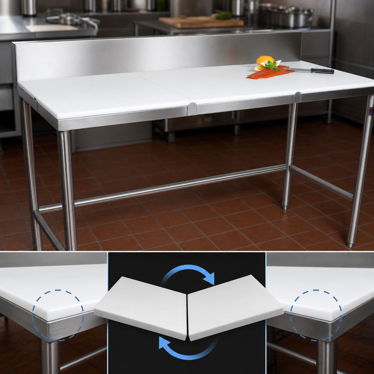 Product image #3 for John Boos 36" x 36" Trimming Table with Reversible 3/4" Poly Top, 6" Removable Backsplash, and Stainless Steel Legs