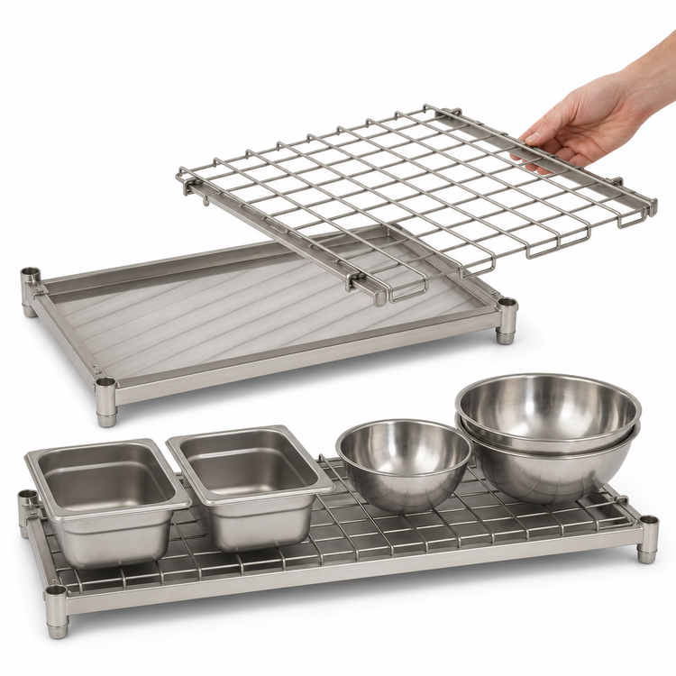 Product image #3 for Eagle Group Stainless Steel Dunnage Shelf with Removable Wire Mat, 60 x 18 Inches