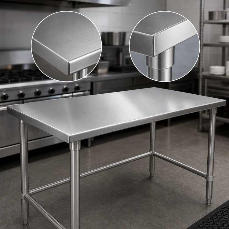 Product image #3 for John Boos Stallion 72-Inch x 24-Inch 16-Gauge 300-Series Stainless Steel Flat Top Work Table with Safety Edge