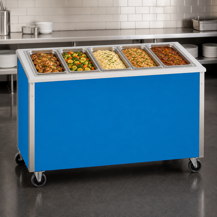 Product image #3 for Vollrath 4-Series Signature Server 5-Pan Bain Marie Hot Food Station, 74" x 28" x 34", Wet Operation, Mobile Enclosed Base