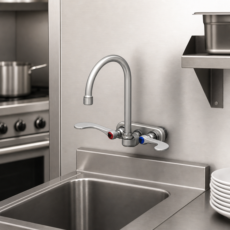 Product image #3 for T&S Brass Wall-Mount Workboard Faucet with 4-Inch Centers and 5-3/4-Inch Swivel Gooseneck Nozzle