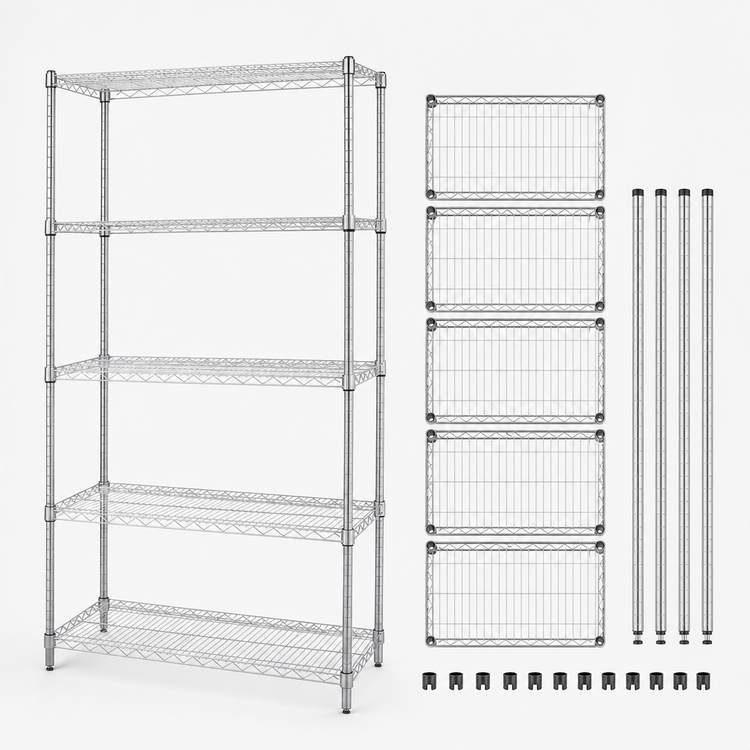 Product image #3 for Quantum 5-Shelf Wire Shelving Starter Kit, 36 x 21 x 54 Inch, Chrome Plated