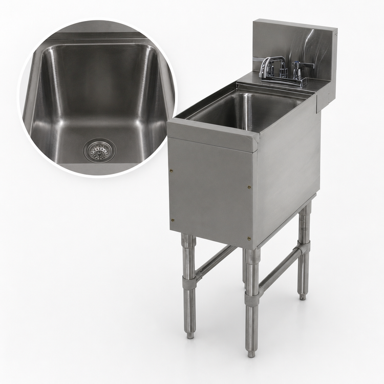Product image #3 for Advance Tabco Prestige (Supreme) Stainless Steel Underbar Hand Sink with Deck-Mount Faucet, 12 x 25 x 36 Inches