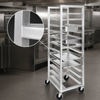 Thumbnail image #3 for Channel Manufacturing UTR-10 Aluminum Universal Bun Pan / Steam Table Pan Rack, End-Load, 10-Pair, 6-Inch Spacing, 20.5 x 26 x 70 Inch