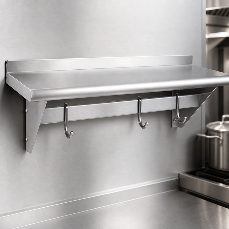 Product image #3 for Steel Works Stainless 36-Inch Wall-Mounted 304 Stainless Steel Pot Rack Shelf with 3 Hooks
