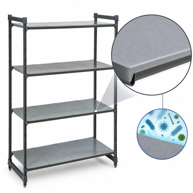 Product image #3 for Cambro Camshelving Basics Plus 4-Tier Solid Polymer Stationary Starter Unit, 21 x 42 x 84 Inches, Brushed Graphite