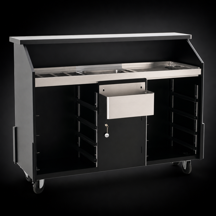 Product image #3 for Deluxe 63-Inch Indoor Portable Bar with Stainless Steel Work Surface, Ice Bin, and Locking Cabinet
