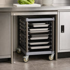 Thumbnail image #4 for Cambro UPR1826U8580 Undercounter Mobile Sheet Pan Rack, Composite Plastic, End-Loading, 3-Inch Spacing, 8 Full-Size/16 Half-Size Capacity