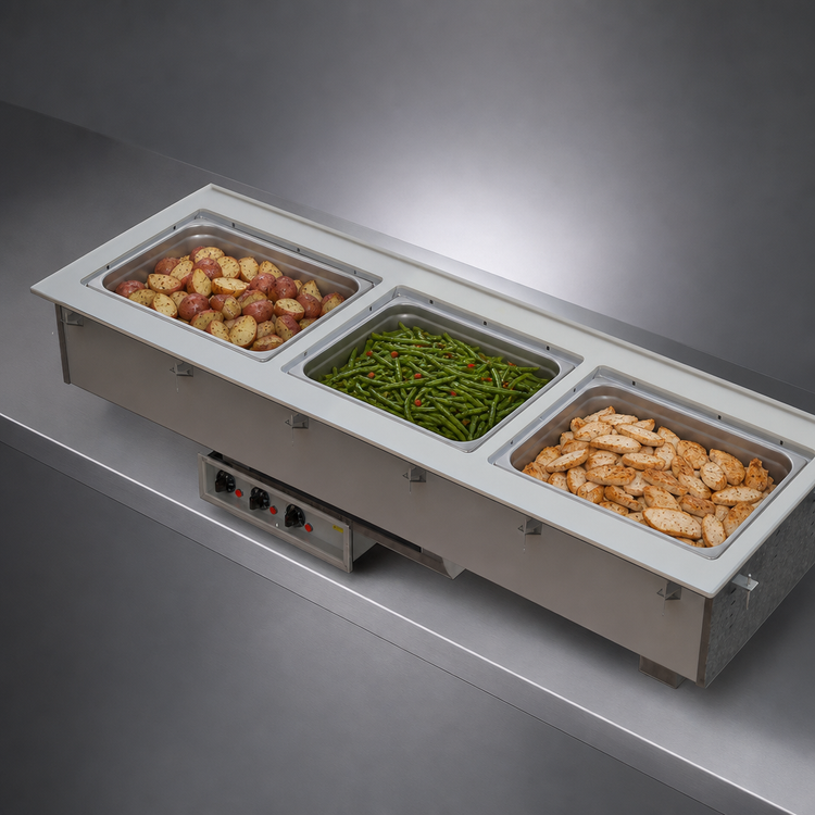 Product image #3 for Vollrath Short-Side 3-Pan Drop-In Hot Well with Infinite Controls and Manifold Drain