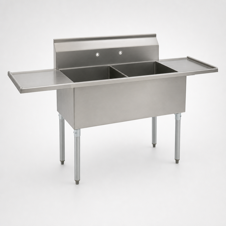 Product image #3 for Eagle Group Two-Compartment Utility Sink with Double Drainboards, 16 Gauge 430 Stainless Steel, 96-1/4 Inch Wide